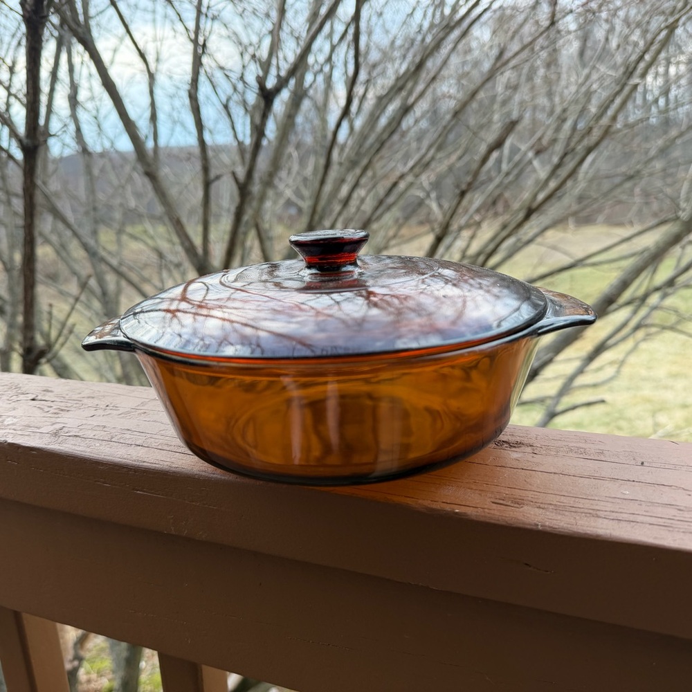 1qt Anchor Hocking Fire-King casserole dish in Harvest Amber - #436